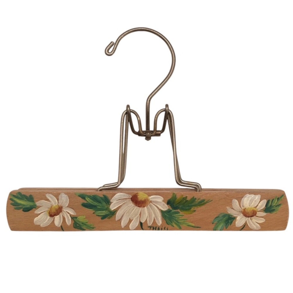 1960 WOOD GARMENT HANGER VTG MCM Daisy Boho Hippie Flower Skirt Baby Hand paint